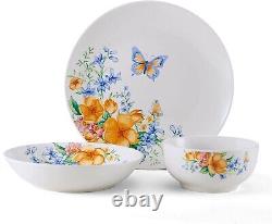 Dinnerware Set For 6 Modern Porcelain Dishes Plates Bowls White Floral 18 Piece
