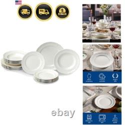 Dinnerware Set Porcelain Creamy White 18 Piece for Six Dishwasher Safe