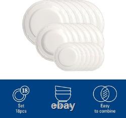 Dinnerware Set Porcelain Creamy White 18 Piece for Six Dishwasher Safe