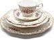 Dinnerware Set Royalty Porcelain Ruby Rose 5-Piece White and Gold Floral