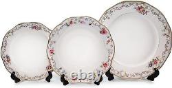 Dinnerware Set Royalty Porcelain Ruby Rose 5-Piece White and Gold Floral
