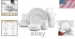 Dinnerware Set Service For 4 Porcelain Plates Bowls Mugs Modern White