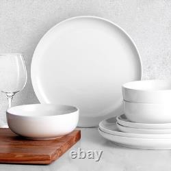 Dinnerware Set Service For 4 Porcelain Plates Bowls Mugs Modern White