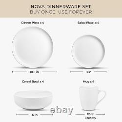 Dinnerware Set Service For 4 Porcelain Plates Bowls Mugs Modern White