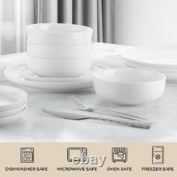 Dinnerware Set Service For 4 Porcelain Plates Bowls Mugs Modern White