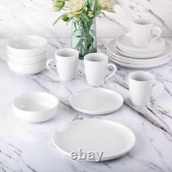 Dinnerware Set Service For 4 Porcelain Plates Bowls Mugs Modern White