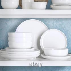 Dinnerware Set Service For 4 Porcelain Plates Bowls Mugs Modern White