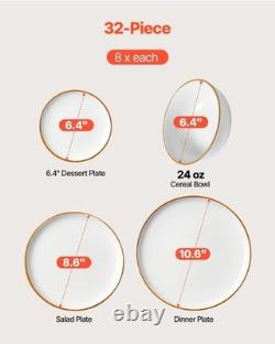 Dinnerware Set, Service for 8 (32 PCS), Round Plates and Bowls Sets, Scratch Res