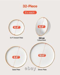 Dinnerware Set Service for 8 (32 PCS) round Plates and Bowls Sets Scratch Resist