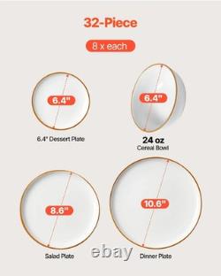 Dinnerware Set Service for 8 (32 PCS) round Plates and Bowls Sets Scratch Resist