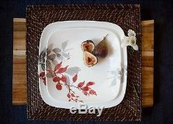 Dinnerware Set Square Kyoto Leaves 16 Piece Service for 4 White Red Gray