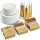 Dinnerware Set for 100 Guests, White and Gold Rim Plastic Plates Disposable