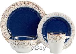 Dinnerware Set for 4 Dishes Plates Bowls Mugs 16 Piece Blue White Earthenware