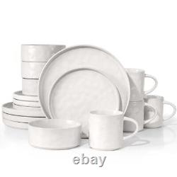 Dinnerware Sets, 16-Piece Stoneware Plates Round-16pcs for 4 Speckled White