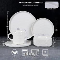 Dinnerware Sets, 16-Piece Stoneware Plates Round-16pcs for 4 Speckled White