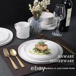 Dinnerware Sets, 16-Piece Stoneware Plates Round-16pcs for 4 Speckled White