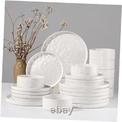 Dinnerware Sets, 24-Piece Plates and Bowls Round-24pcs for 8 Speckled White