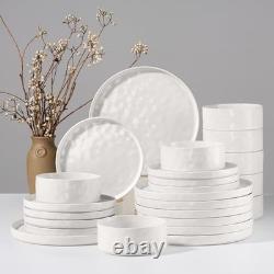 Dinnerware Sets, 24-Piece Plates and Bowls Round-24pcs for 8 Speckled White