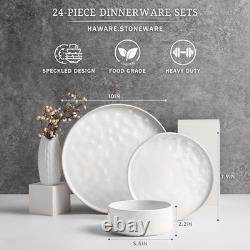 Dinnerware Sets, 24-Piece Plates and Bowls Round-24pcs for 8 Speckled White