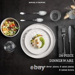 Dinnerware Sets, 24-Piece Plates and Bowls Round-24pcs for 8 Speckled White