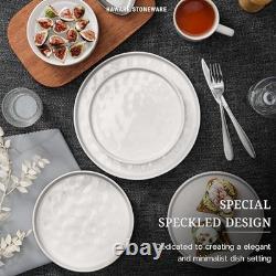 Dinnerware Sets, 24-Piece Plates and Bowls Round-24pcs for 8 Speckled White