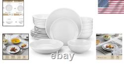 Dinnerware Sets 24 Piece Porcelain White Round Plates Bowls Service For 6 Kit