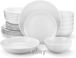 Dinnerware Sets 24 Piece Porcelain White Round Plates Bowls Service For 6 Kit