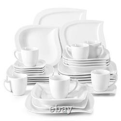 Dinnerware Sets, 30 Piece Ivory White Plates and Bowls Sets for 6, Porcelain
