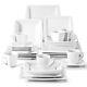 Dinnerware Sets, 30 Piece Ivory White Plates and Bowls Sets for 6, Square Pla