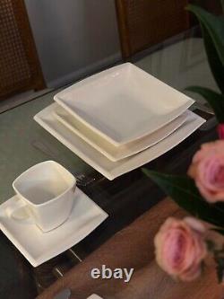 Dinnerware Sets, 30 Piece Ivory White Plates and Bowls Sets for 6, Square Pla