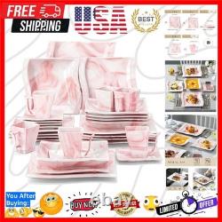 Dinnerware Sets, 30-Piece Pink Plates and Bowls Sets for 6, Porcelain Dinnerw