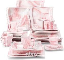 Dinnerware Sets, 30-Piece Pink Plates and Bowls Sets for 6, Porcelain Dinnerw