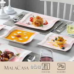 Dinnerware Sets, 30-Piece Pink Plates and Bowls Sets for 6, Porcelain Dinnerw