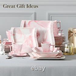 Dinnerware Sets, 30-Piece Pink Plates and Bowls Sets for 6, Porcelain Dinnerw