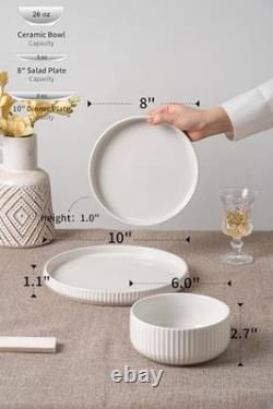 Dinnerware Sets for 4, 12-Piece High-Gloss White Dish Set, Modern Stoneware