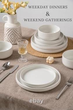 Dinnerware Sets for 4, 12-Piece High-Gloss White Dish Set, Modern Stoneware