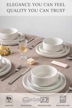 Dinnerware Sets for 4, 12-Piece High-Gloss White Dish Set, Modern Stoneware
