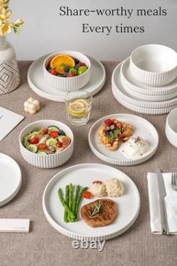 Dinnerware Sets for 4, 12-Piece High-Gloss White Dish Set, Modern Stoneware