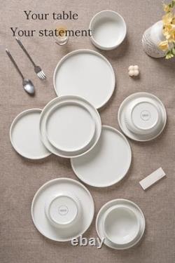 Dinnerware Sets for 4, 12-Piece High-Gloss White Dish Set, Modern Stoneware