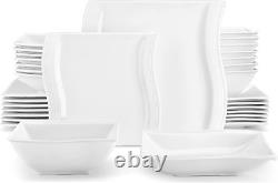 Dinnerware Sets for 8, 32 Piece Ivory White Square Dinnerware Sets, Porcelain Di