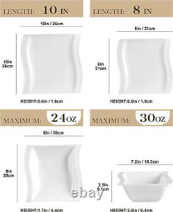 Dinnerware Sets for 8, 32 Piece Ivory White Square Dinnerware Sets, Porcelain Di