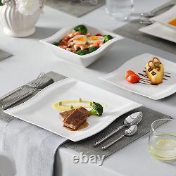 Dinnerware Sets for 8, 32 Piece Ivory White Square Dinnerware Sets, Porcelain Di