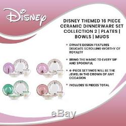 Disney Themed 16 Piece Ceramic Dinnerware Set Collection 2 Plates Bowls