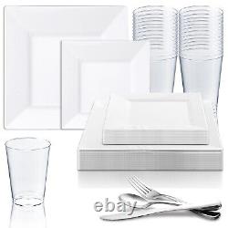 Disposable Plastic Dinnerware Set Party Package Standard Square Design Plates