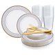 Disposable Plastic Dinnerware Wedding Party Package White Chords Rim Plates Set