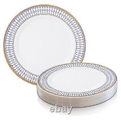 Disposable Plastic Dinnerware Wedding Party Package White Chords Rim Plates Set