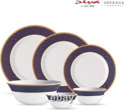 Diva Sovrana Collection Opal Glass Crockery for 6 Dinner Set 33 pc Regent Blue