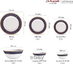 Diva Sovrana Collection Opal Glass Crockery for 6 Dinner Set 33 pc Regent Blue
