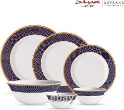 Diva Sovrana Collection Opal Glass Crockery for 6 Dinner Set 33 pc Regent Blue