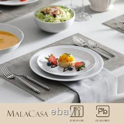 Durable 24-Piece Gourmet Dinnerware Set, Microwave Safe White Porcelain Dishware